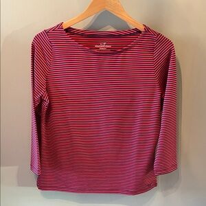 Vineyard Vines Women's Long Sleeve Red and Navy Striped Sankaty Top Size Medium